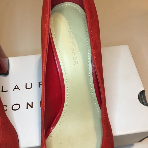 Marc Fisher Real Red Suede Heels. - Picture 7 of 8